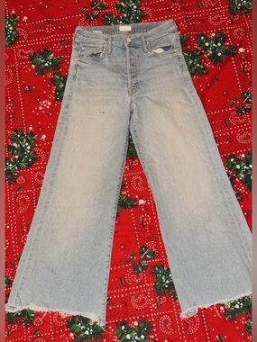 MOTHER Light Wash Wide-Leg Jeans with Raw Hem